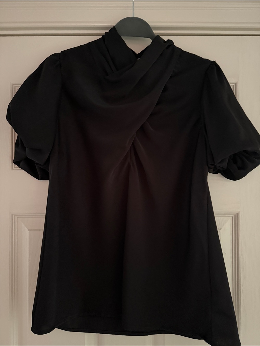 entro Black Draped Neck Puff Sleeve Blouse
